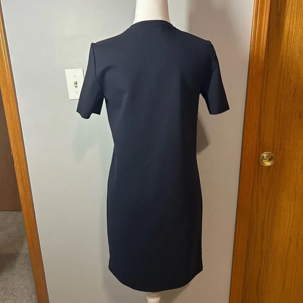 Tory Burch tinsel navy Blue Metallic Boucle Mixed Media Shift Dress‎